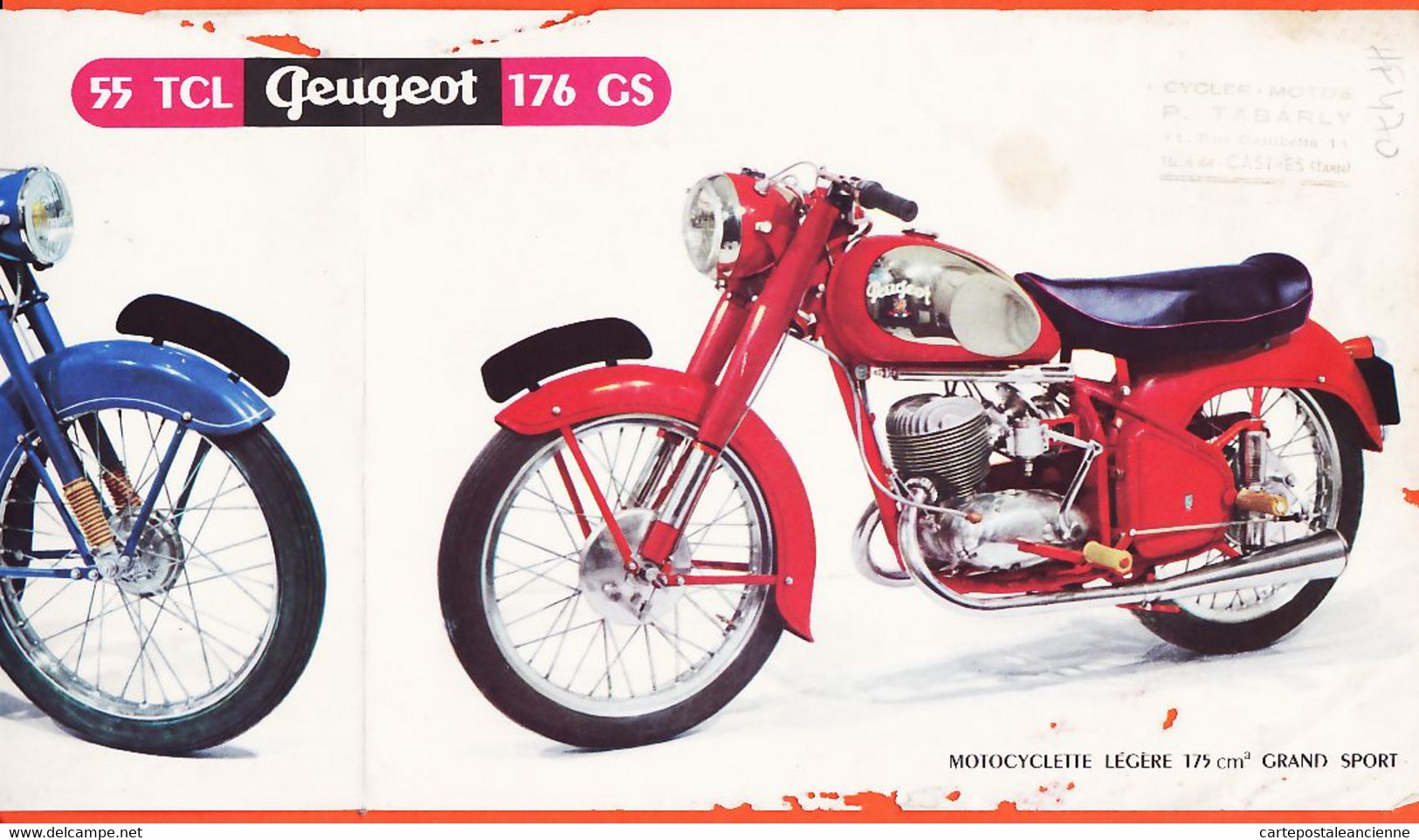 VEN233 ♥️ CASTRES Tarn TABARLY Cycles-Moto Rue GAMBETTA Dépliant Publicitaire 1953-54 Motocyclette PEUGEOT 55 TCL 176 GS - Pubblicitari