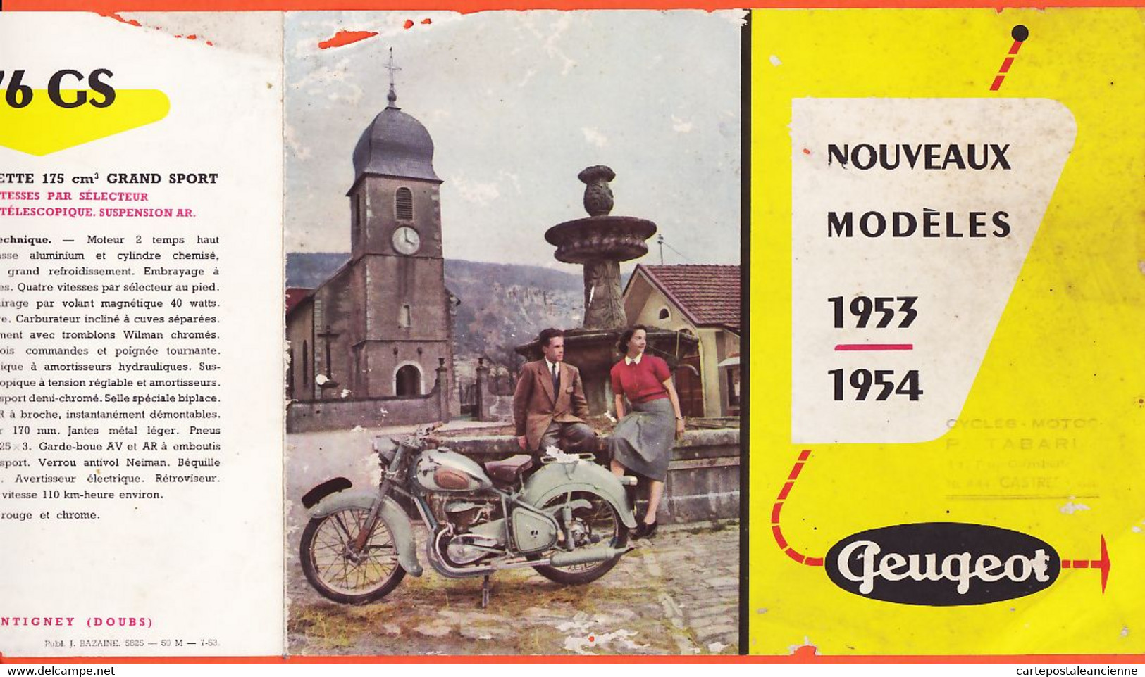 VEN233 ♥️ CASTRES Tarn TABARLY Cycles-Moto Rue GAMBETTA Dépliant Publicitaire 1953-54 Motocyclette PEUGEOT 55 TCL 176 GS - Pubblicitari