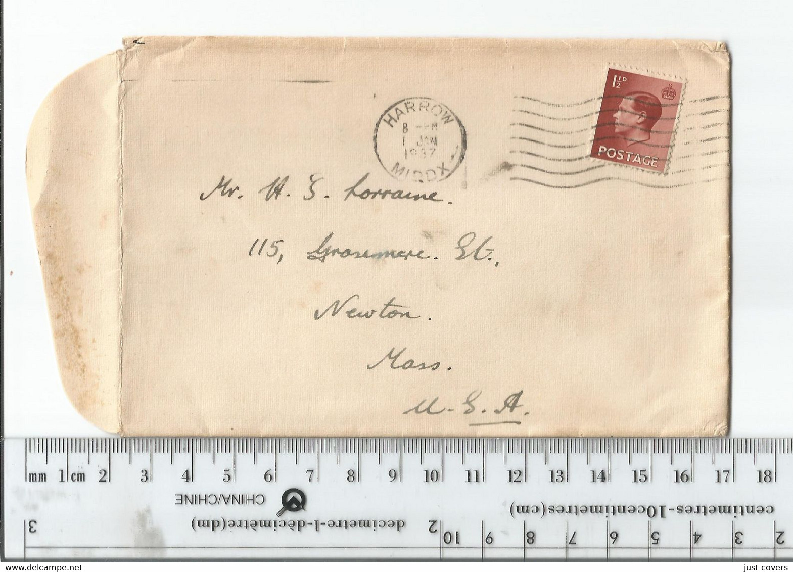 Great Britain Harrow To Newton Mass. Jan 1 1937..............(Box 8) - Cartas & Documentos