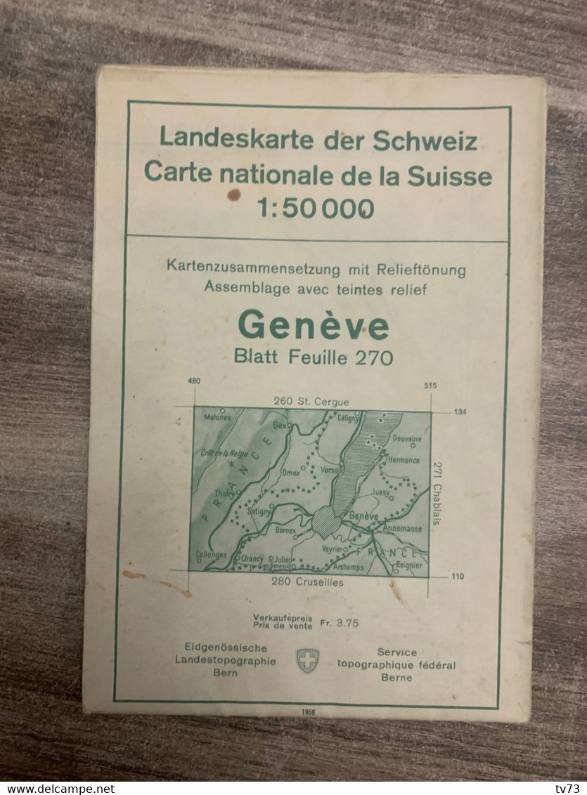 VP188 - Carte taride topographique Suisse - GENEVE Carte nationale de la Suisse