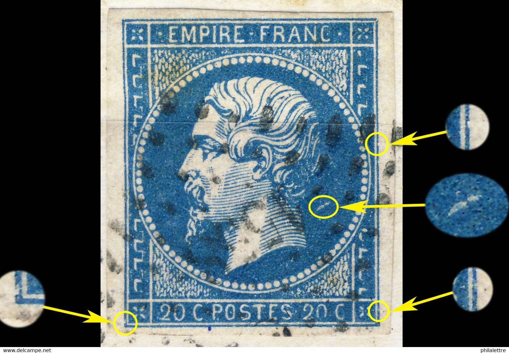 France - Yv.14A 20c Empire T.1 Planché Pos. 084D1 - Obl. Pc 1558 (ISSOIRE) - TB Sur Fragment - 1853-1860 Napoléon III