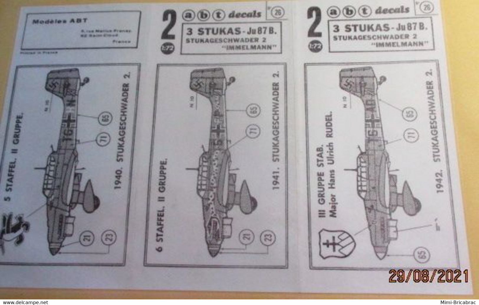 ABT21 Très Rare Décal Années 70 ABT : 1/72e N° 27 3 STUKAS JU 87B DONT LE FAMEUX AU SERPENT ROUGE ET BLANC - Transfer