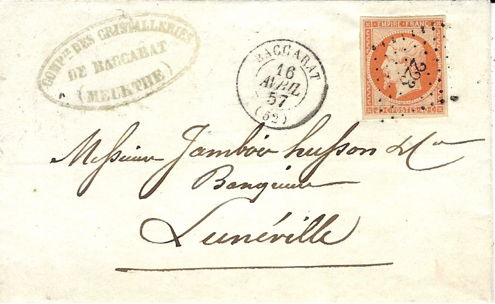 1857-lettre De BACCARAT( Meurthe Et Moselle ) ) Cad T15 Affr.  N°16  ( 4 Super Marges ) Oblit. P C 223 - 1849-1876: Klassieke Periode