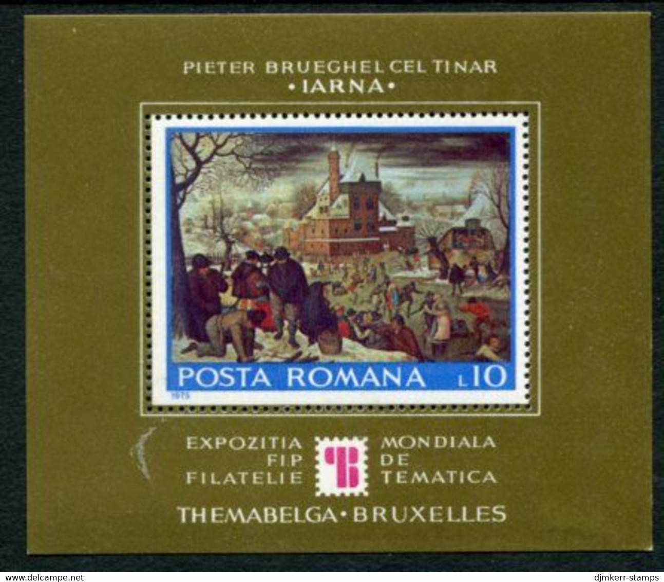 ROMANIA 1975 THEMABELGA Stamp Exhibition Block MNH  / **.  Michel Block 127 - Nuovi