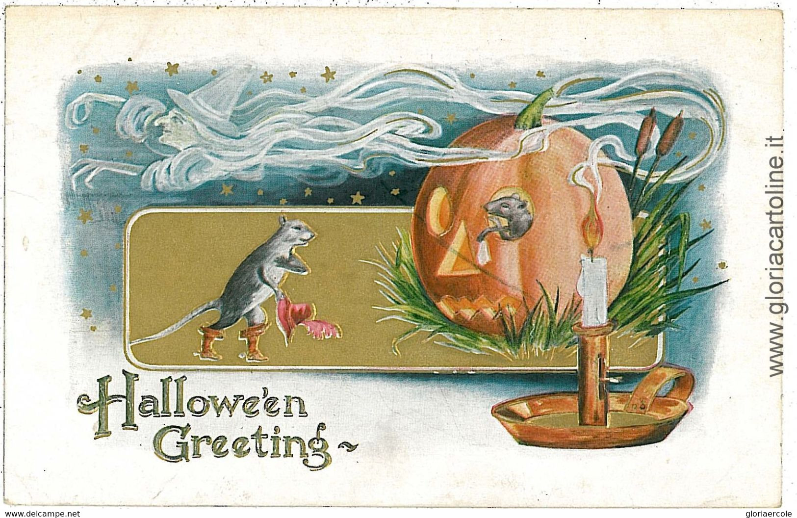 08049 -  VINTAGE POSTCARD ---   HALLOWEEN - EMBOSSED - BEAUTIFULL!   Cats PUSS IN BOOTS - Halloween