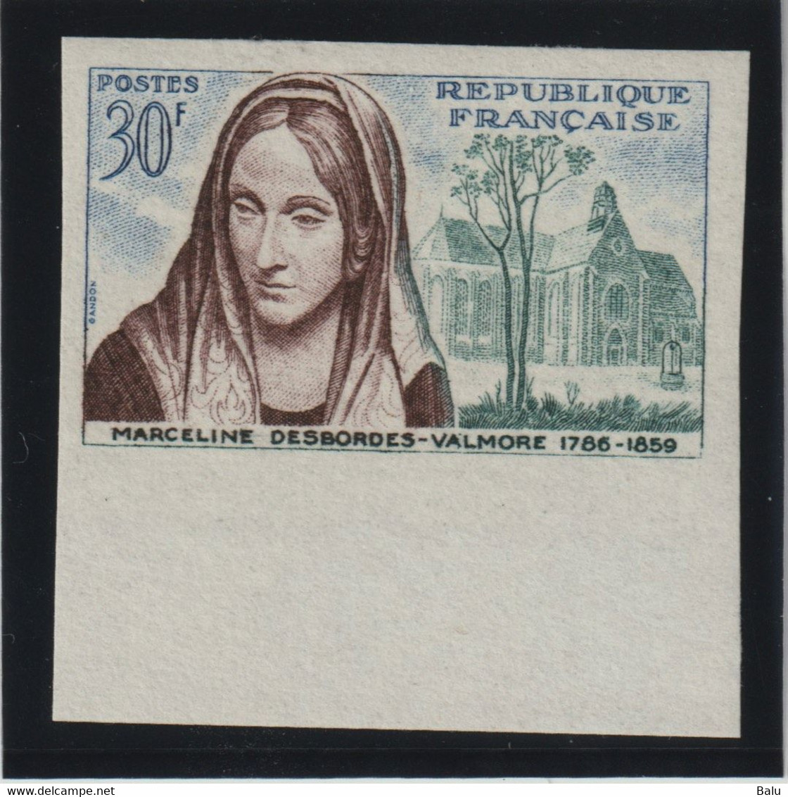 Frankreich 1959 Michel Nr. 1258 U ** UR, Yvert 1214a ND Non Dentelée, Desbondes-Valmore, Unterrand - Non Classés