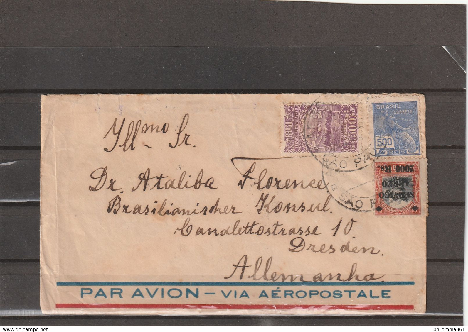 Brazil AEROPOSTAL AIRMAIL COVER TO Dresden Germany 1930 - Luchtpost (private Maatschappijen)