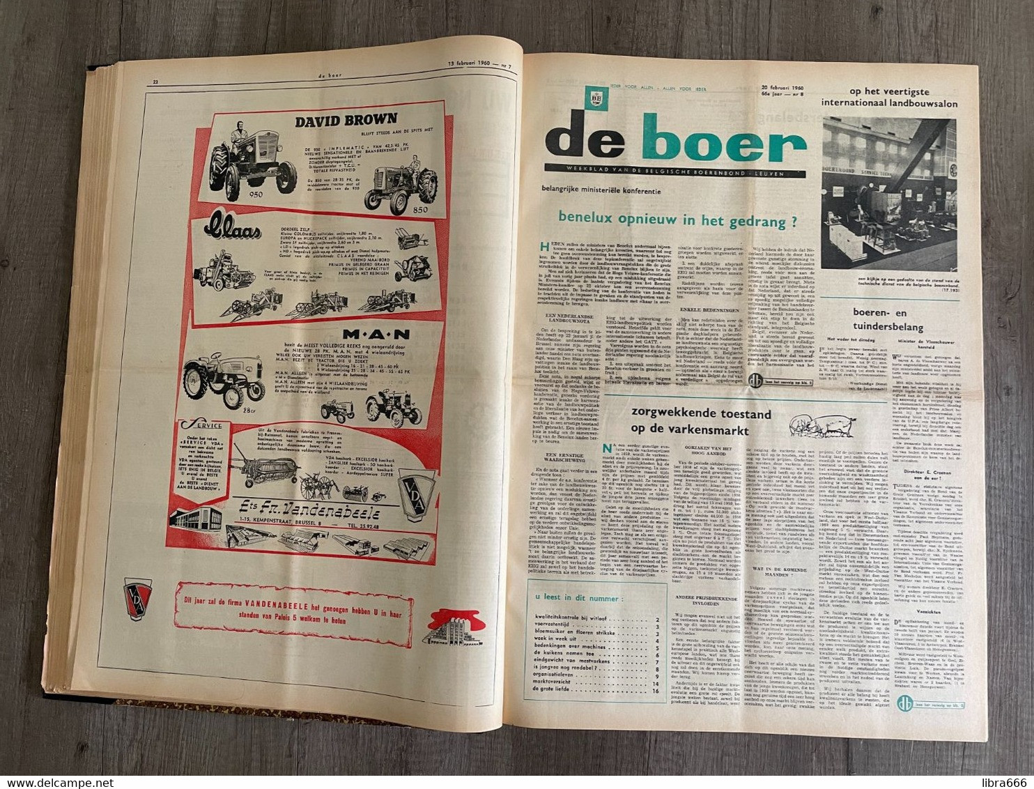 DE BOER - Weekblad van de Belgische Boerenbond Leuven - Volledige jaargang 1960 nr 1-53 ingebonden met inhoudsopgave