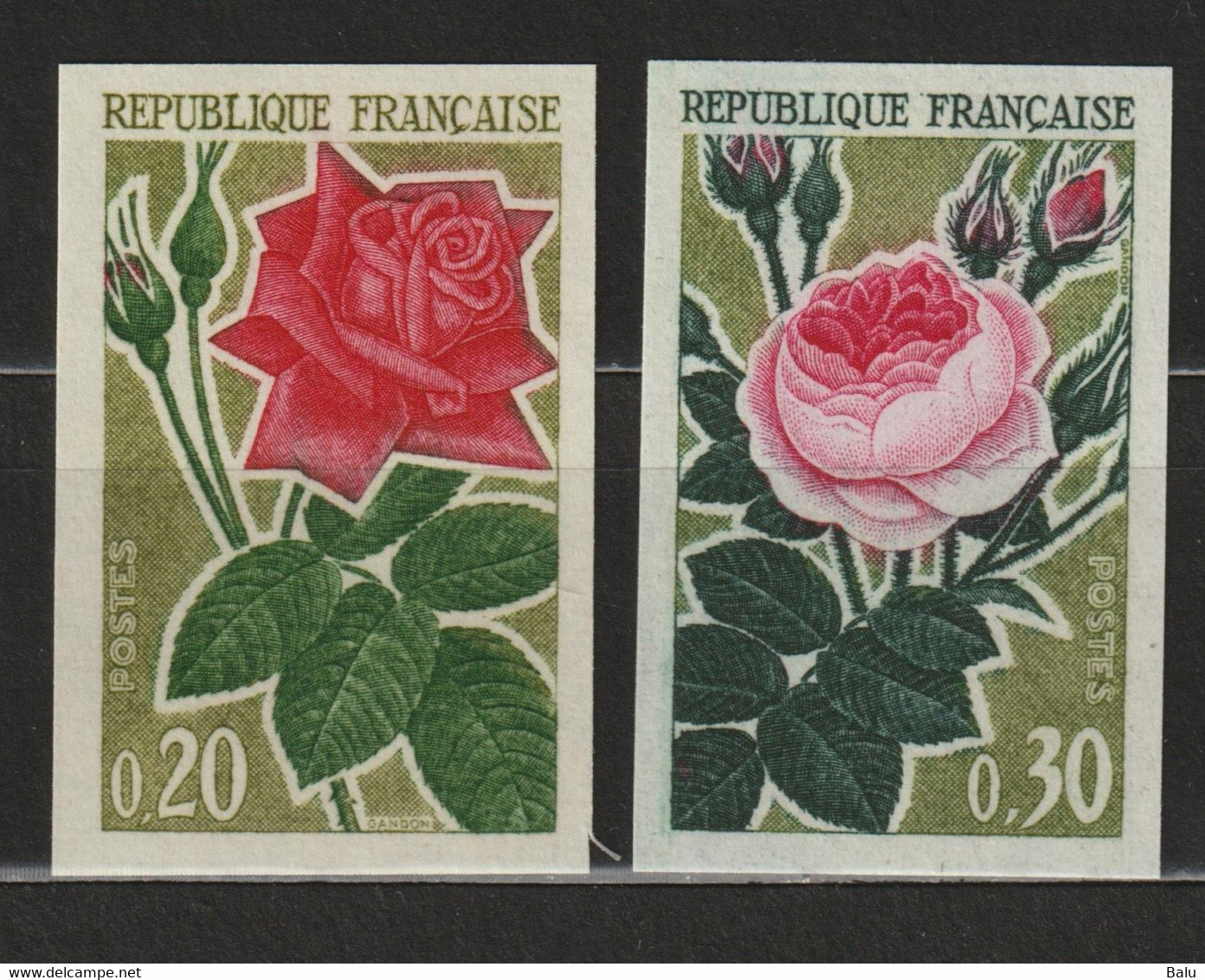 Frankreich 1962 Michel Nr. 1409/10 U **, Yvert 1356/57 ND Non Dentelée, Roses Rosen - Ohne Zuordnung