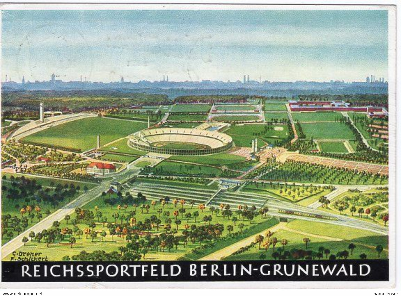 49170 - Deutsches Reich - 1936 - 6Pfg. Hindenburg A. Werbekarte #10 F. Olympiade M. Masch.Stpl. DEINE STIMME DEM FUEHRER - Summer 1936: Berlin