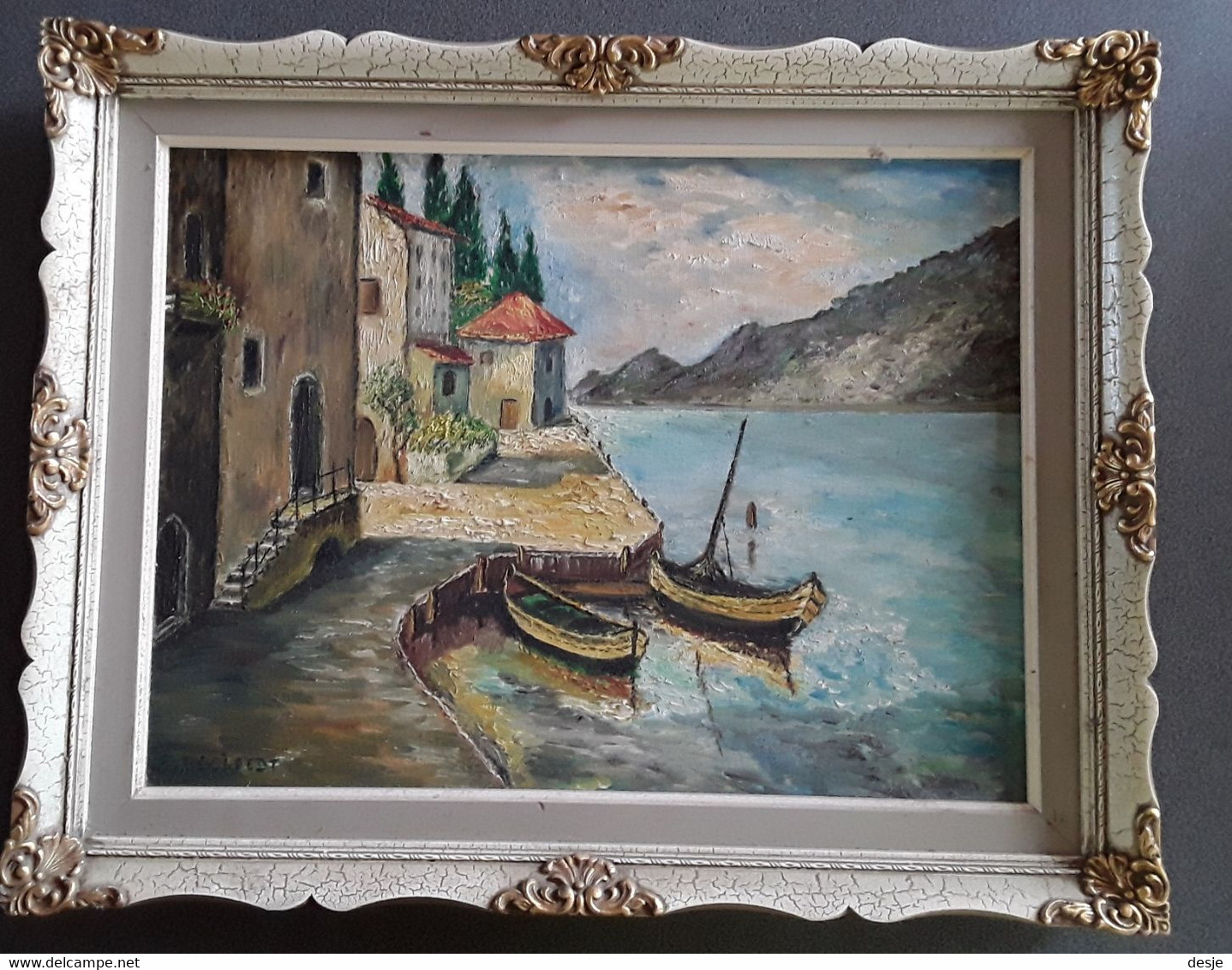 Schilderij Italië Zicht Op Het Gardameer 1976 Door F. Decloedt - Huiles