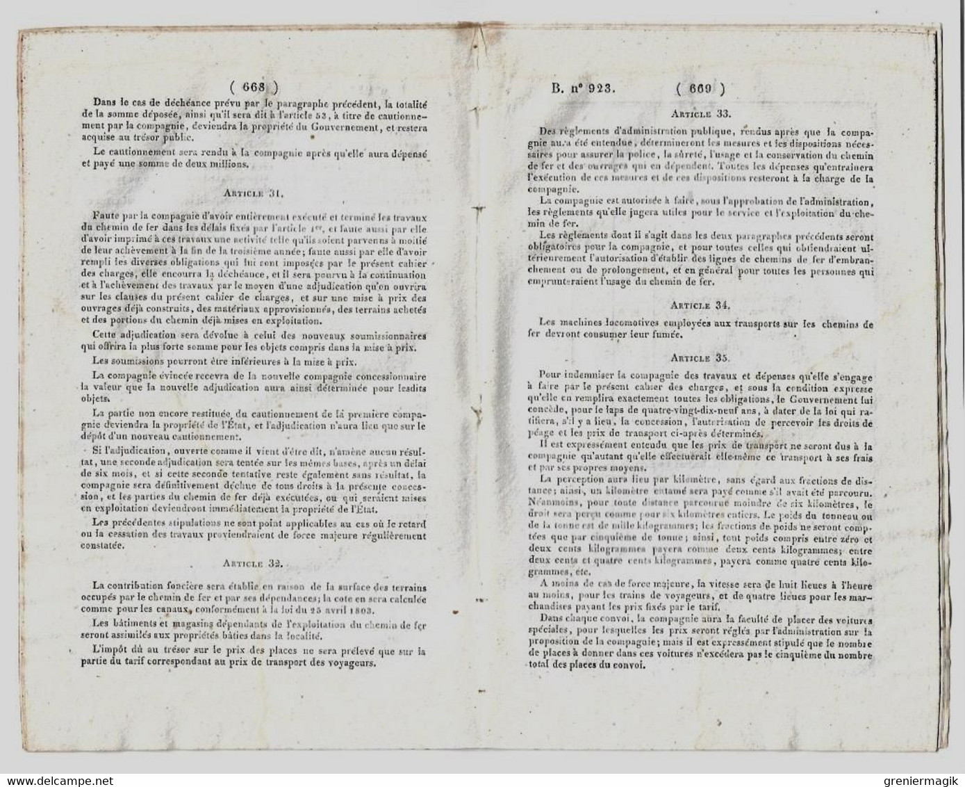 Bulletin Des Lois 923 1842 Prolongement Jusqu'au Havre Du Chemin De Fer De Paris à Rouen (Charles Laffitte Et Compagnie) - Décrets & Lois