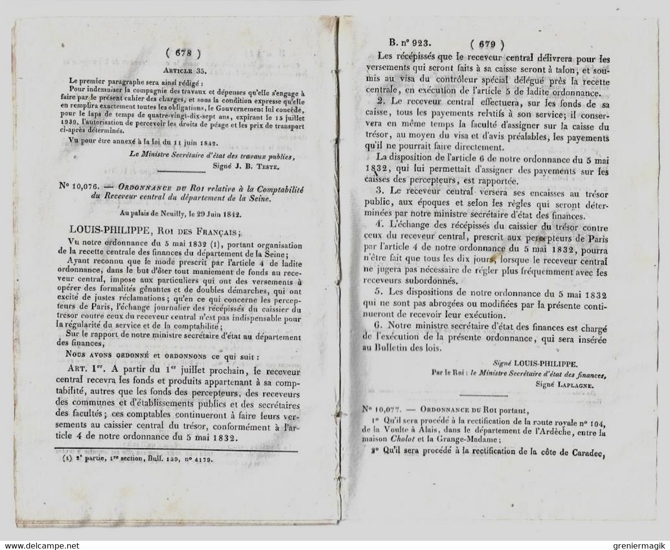 Bulletin des Lois 923 1842 Prolongement jusqu'au Havre du chemin de fer de Paris à Rouen (Charles Laffitte et compagnie)