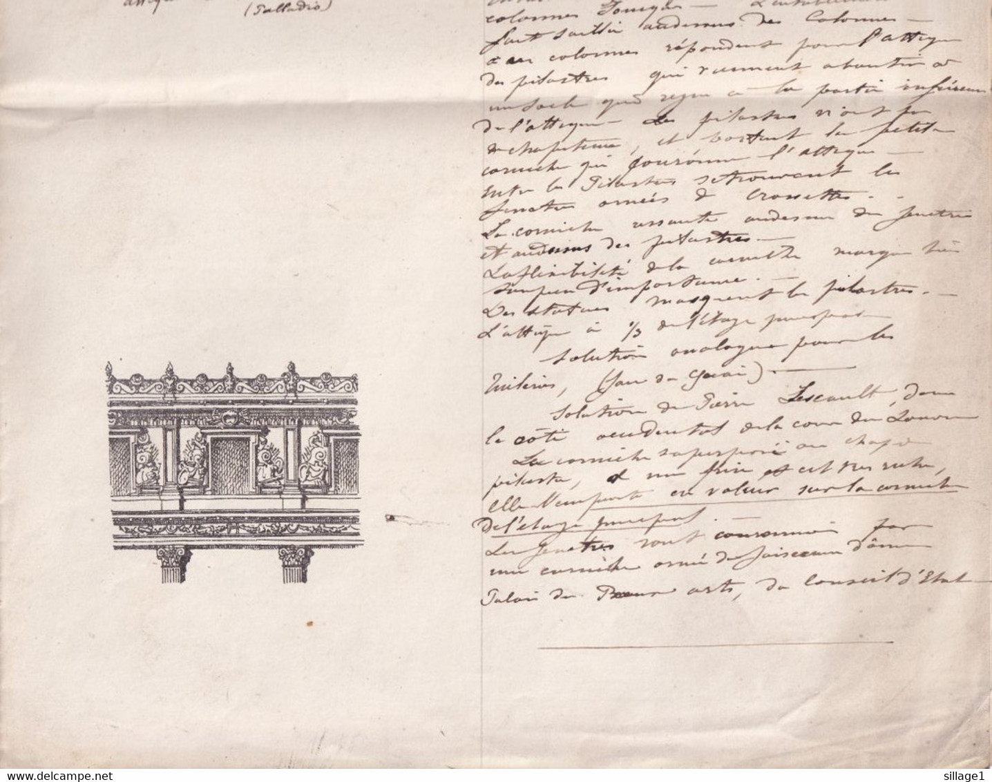 Attiques Du Palais De Vienne Corniche Architecture Plans Frontons Et Balustrades 1867 Duguet Ch.  Format 35x27,5cms - Architektur