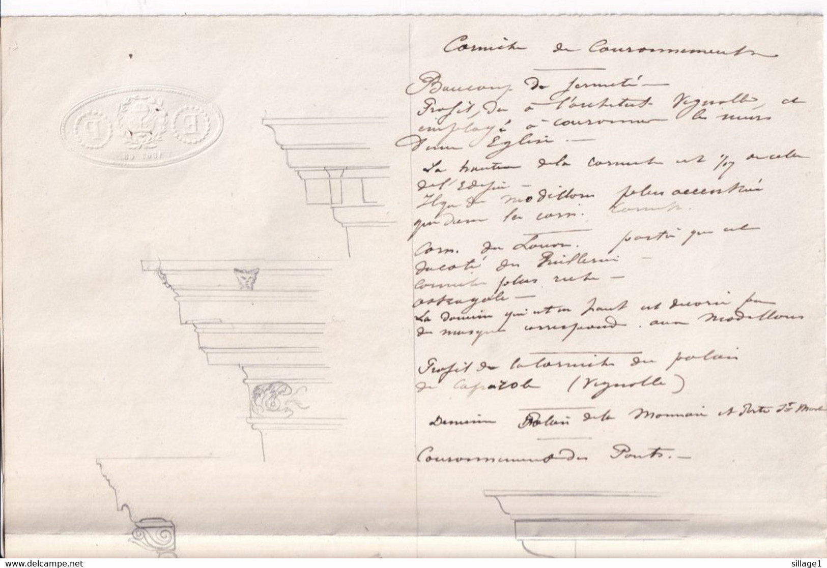 Attiques Du Palais De Vienne Corniche Architecture Plans Frontons Et Balustrades 1867 Duguet Ch.  Format 35x27,5cms - Architektur