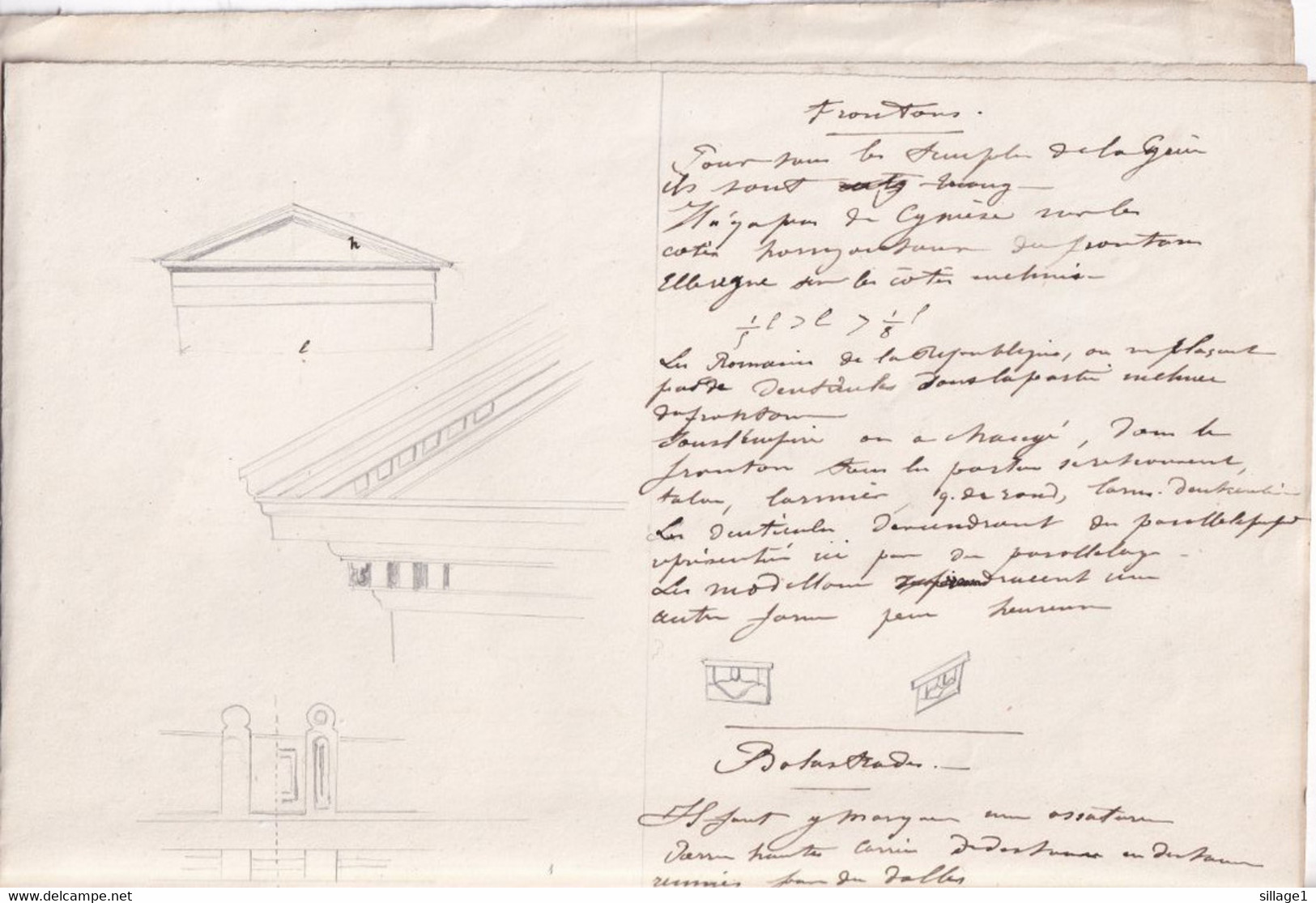 Attiques Du Palais De Vienne Corniche Architecture Plans Frontons Et Balustrades 1867 Duguet Ch.  Format 35x27,5cms - Architectuur