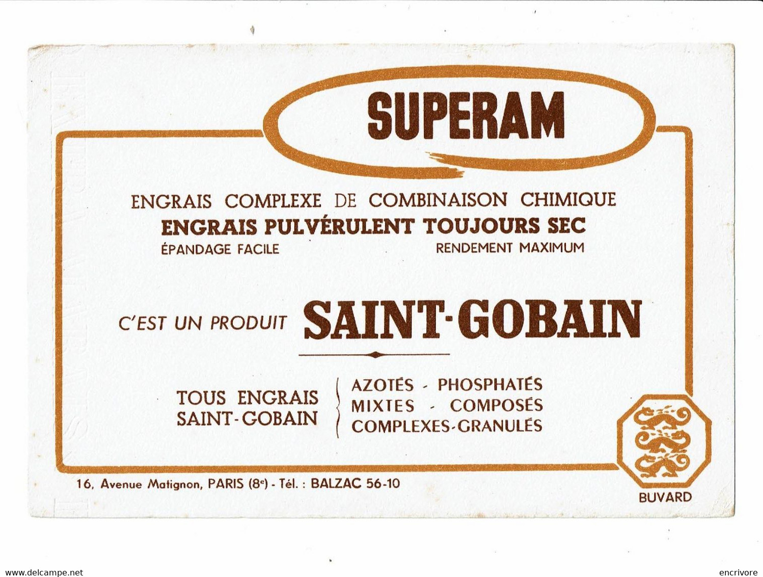 Buvard Compagnie De SAINT GOBAIN Superam Engrais - Agriculture