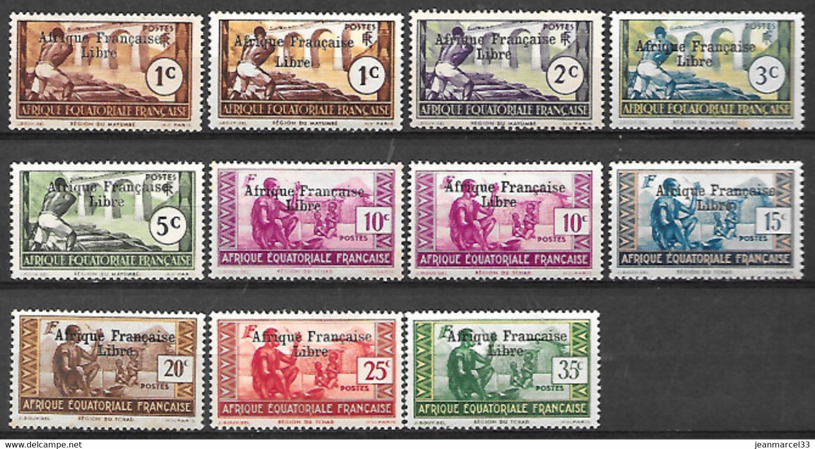 A. E. F. 11 Timbres Neufs Sans Charnière N° 126/164 + N° 156 Couleur Et 160 L De Libre Sous Le U D'Afrique - Unused Stamps