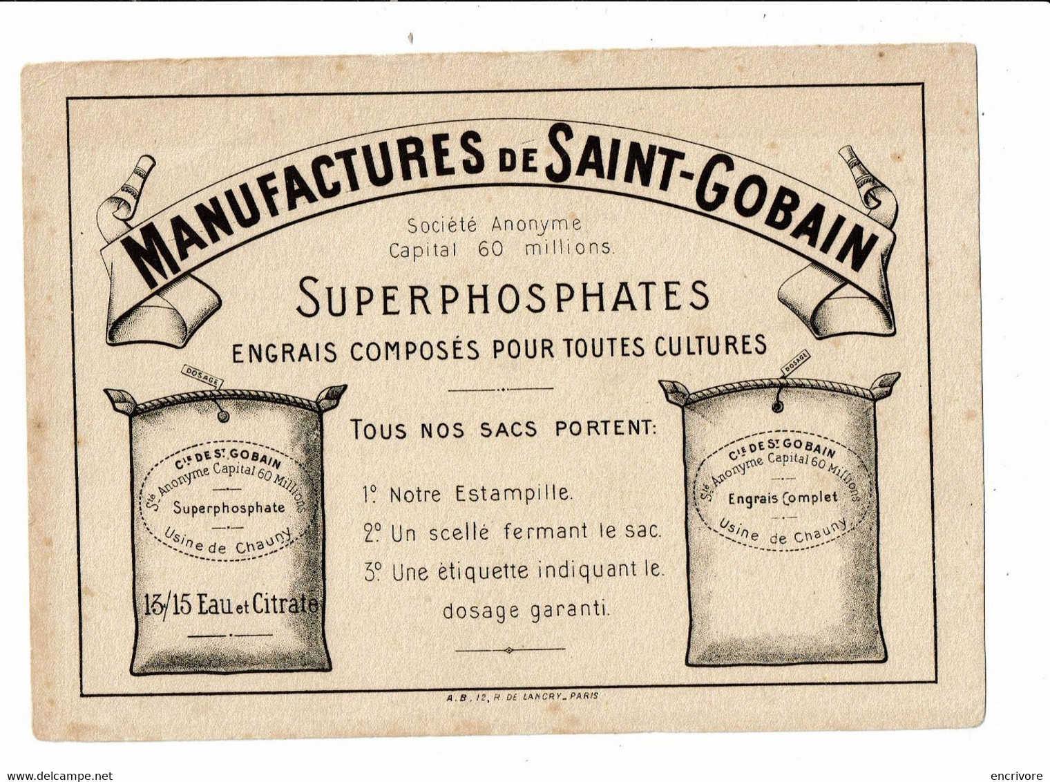 Buvard Manufactures De SAINT GOBAIN Superphosphates Engrais Composés Usine De Chauny - Agriculture