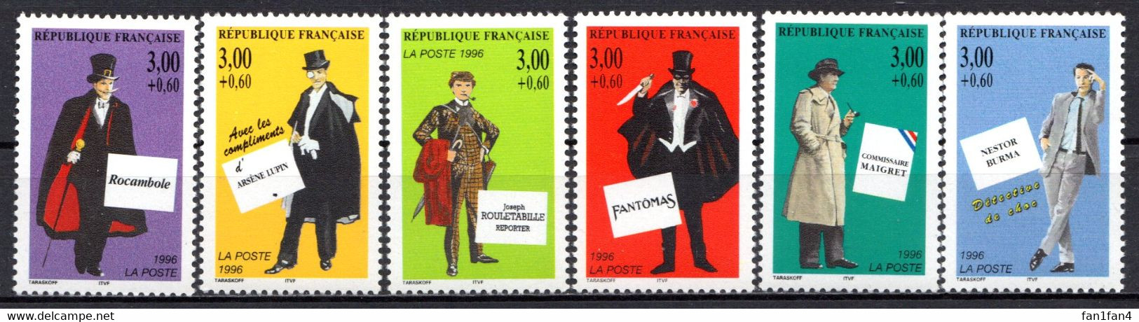 FRANCE 1996 - (**) - N° 3025 à 3031 - Personnages Célèbres - Héros Français Du Roman Policier - Unused Stamps