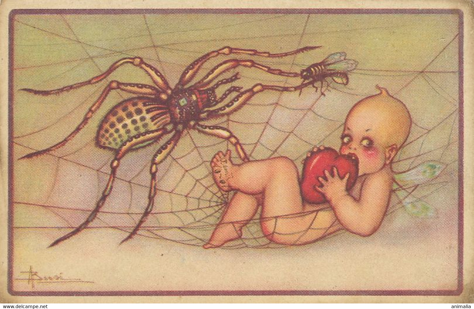 Busi Petit Bébé Nu Avec Coeur Et Enorme Araignée Huge Spider And Fly . Mouche . Surrealisme - Busi, Adolfo