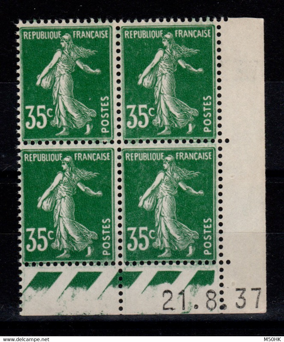 Coin Daté - Variete - YV 361 N** Semeuse Du 21.8.37 Avec Debut De Recto Verso Sur 2 Timbres - 1930-1939