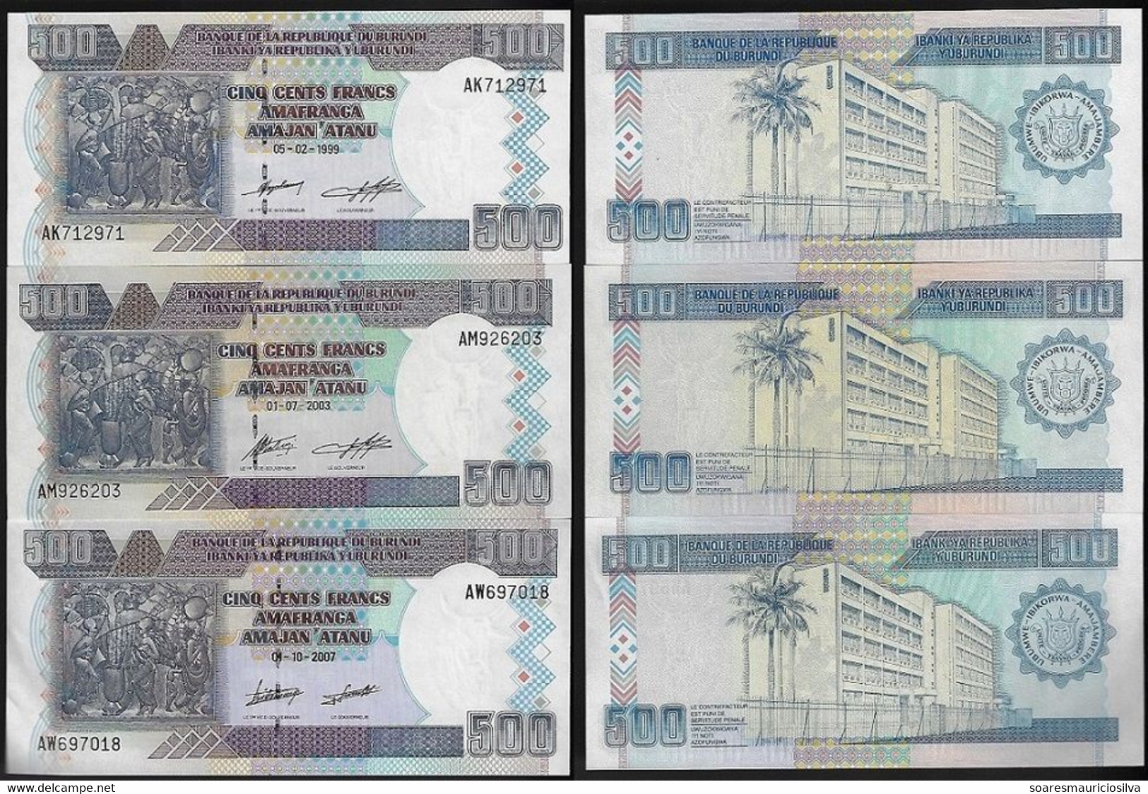 Banknote Burundi 500 Francs 1999 2003 2007 Pick-38b 38c 38d UNC (US$ 19.5) - Burundi