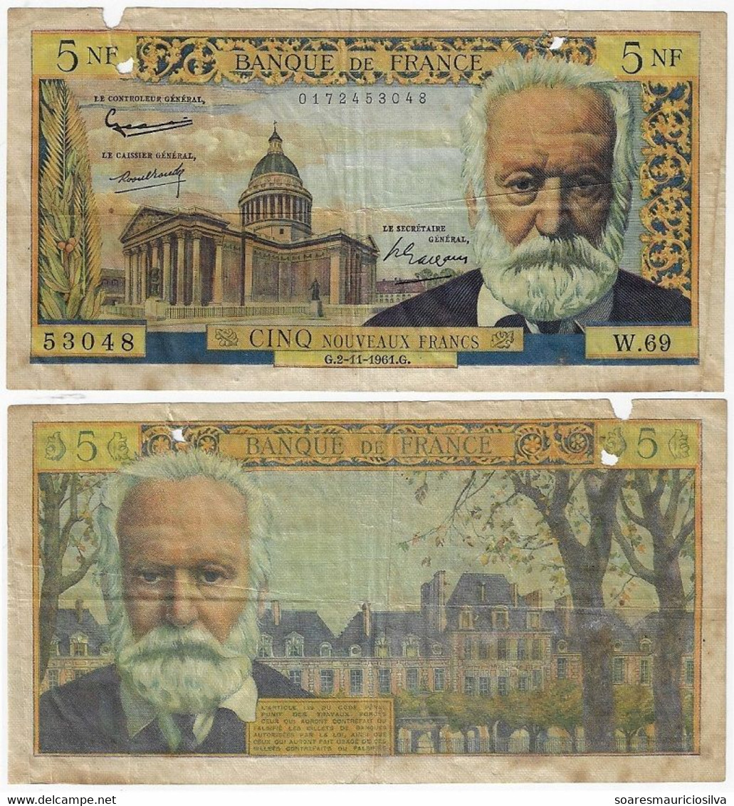 Banknote France 5 New Francs Year 1961 Pick-141 Victor Hugo Fine with Multiple Stapler Holes And Larger Ones - 5 NF 1959-1965 ''Victor Hugo''