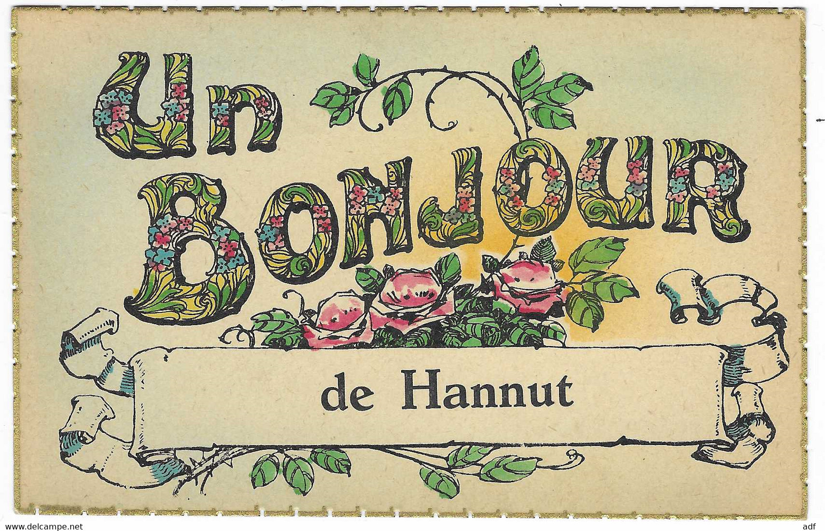 N°2 CPSM FANTAISIE UN BONJOUR DE HANNUT, PROVINCE DE LIEGE, BELGIQUE - Hannuit