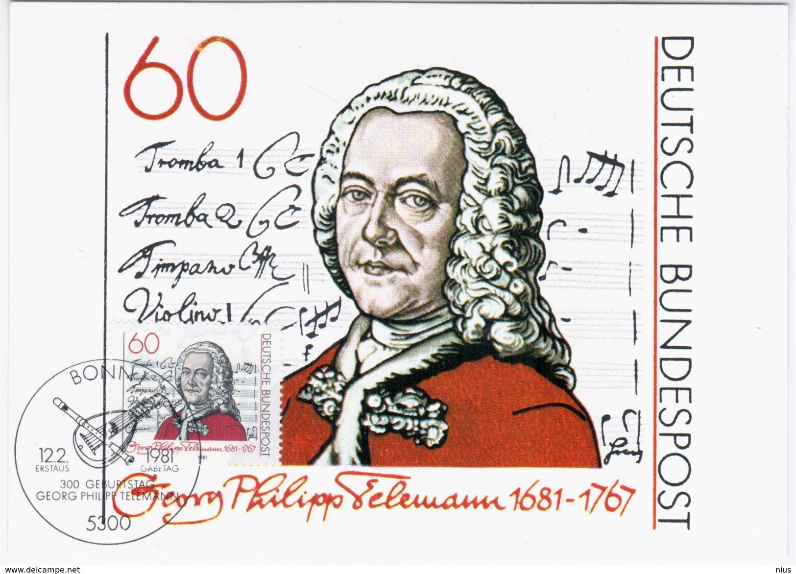 Germany Deutschland 1981 Maximum Card, Georg Philipp Telemann, Composer Music Compositeur Komponist Musik, Bonn - 1981-2000