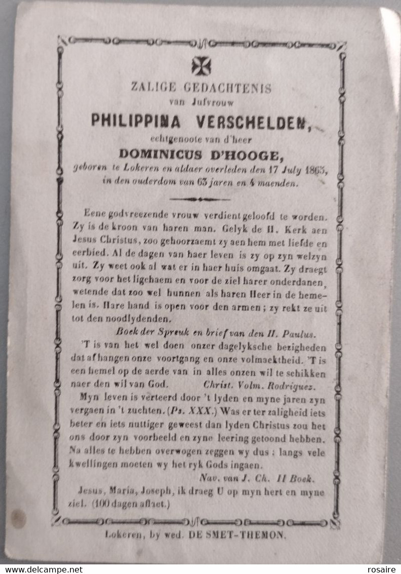 Philippina Verschelden-lokeren 1865 - Images Religieuses