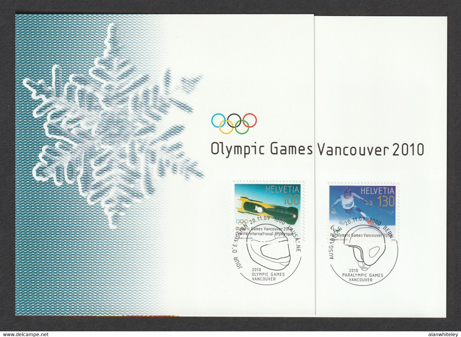SWITZERLAND/IOC 2009 Winter Olympic & Paralympic Games, Vancouver: First Day Card CANCELLED - Winter 2010: Vancouver