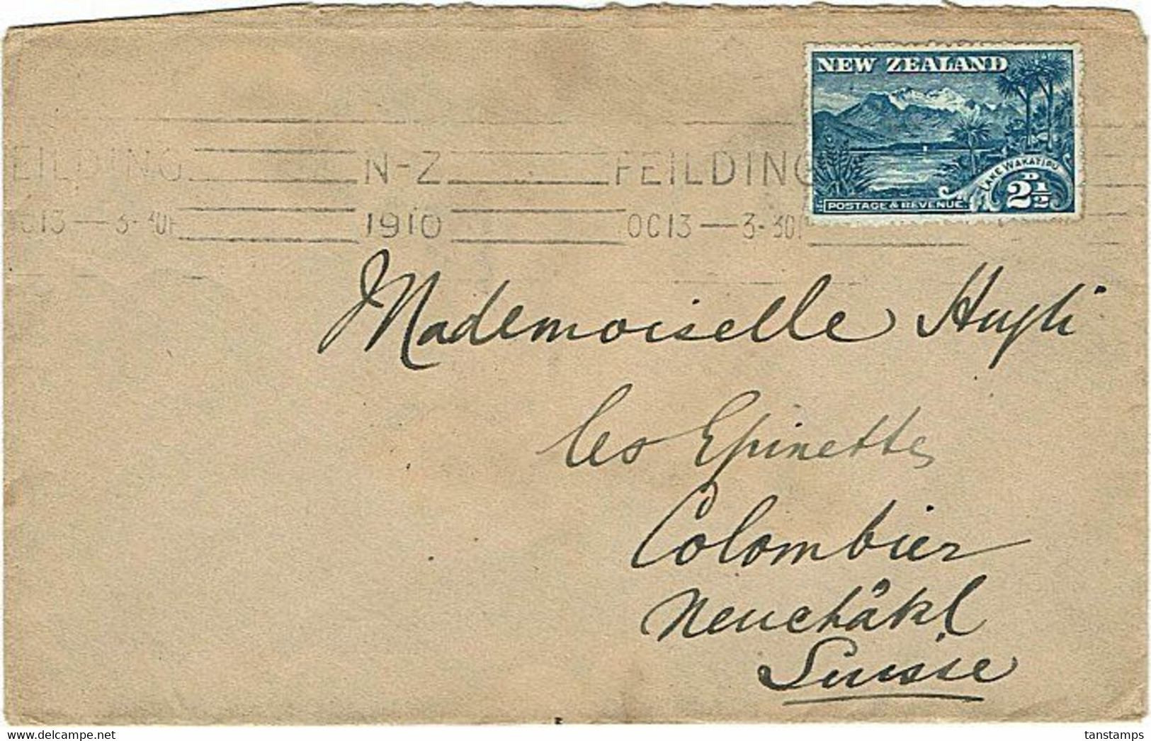 NEW ZEALAND - SWITZERLAND 1910 2.1/2D WAKATIPU COVER - Brieven En Documenten