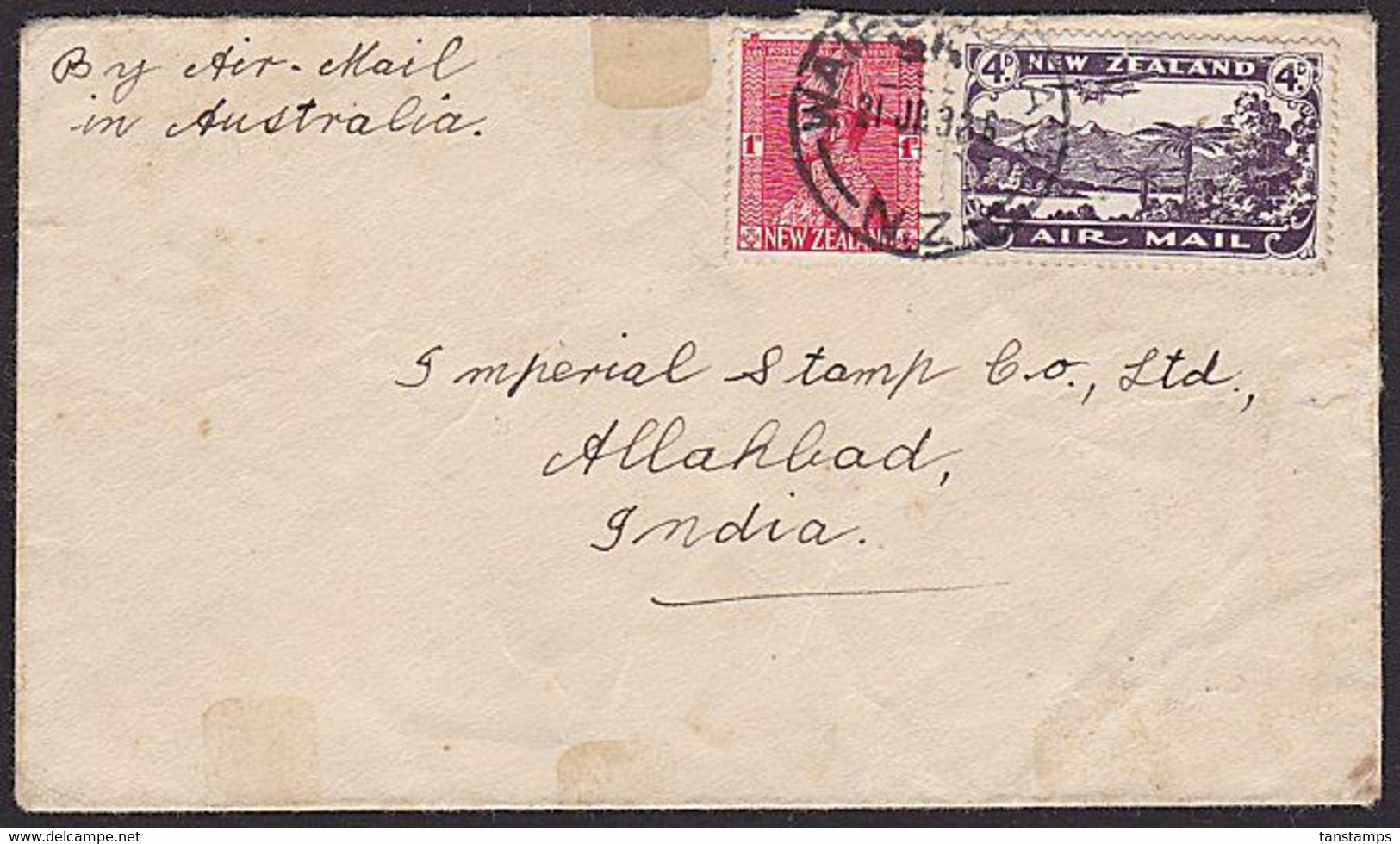 NEW ZEALAND 1931 4d Airmail + 1d Admiral On Cover To India - Lettres & Documents