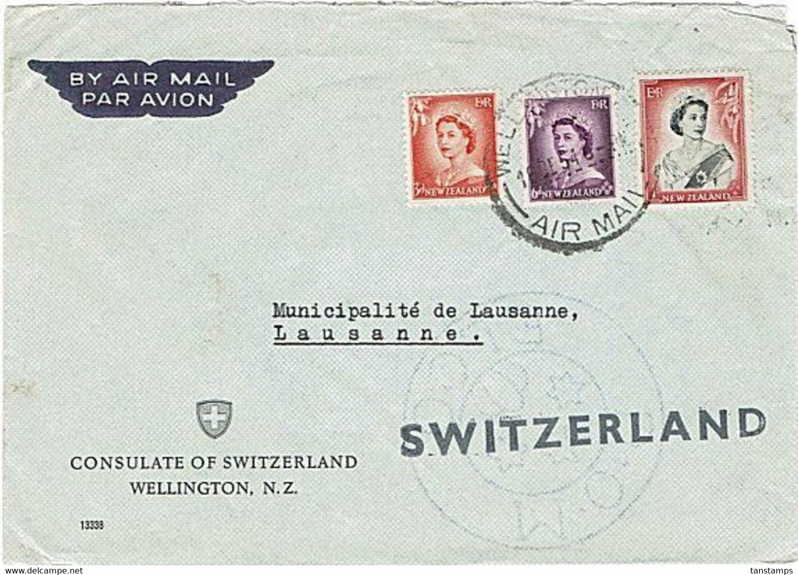 NZ - SWITZERLAND QEII 1954 Airmail Consulate Cover - Briefe U. Dokumente
