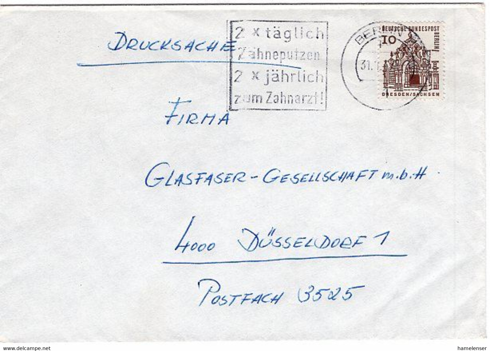 49298 - Berlin - 2014 - 10Pfg. Kleine Bauten EF A. Drucksache M. Masch.Stpl. BERLIN - 2x TAEGLICH ZAEHNE PUTZEN ... -> . - Sonstige & Ohne Zuordnung