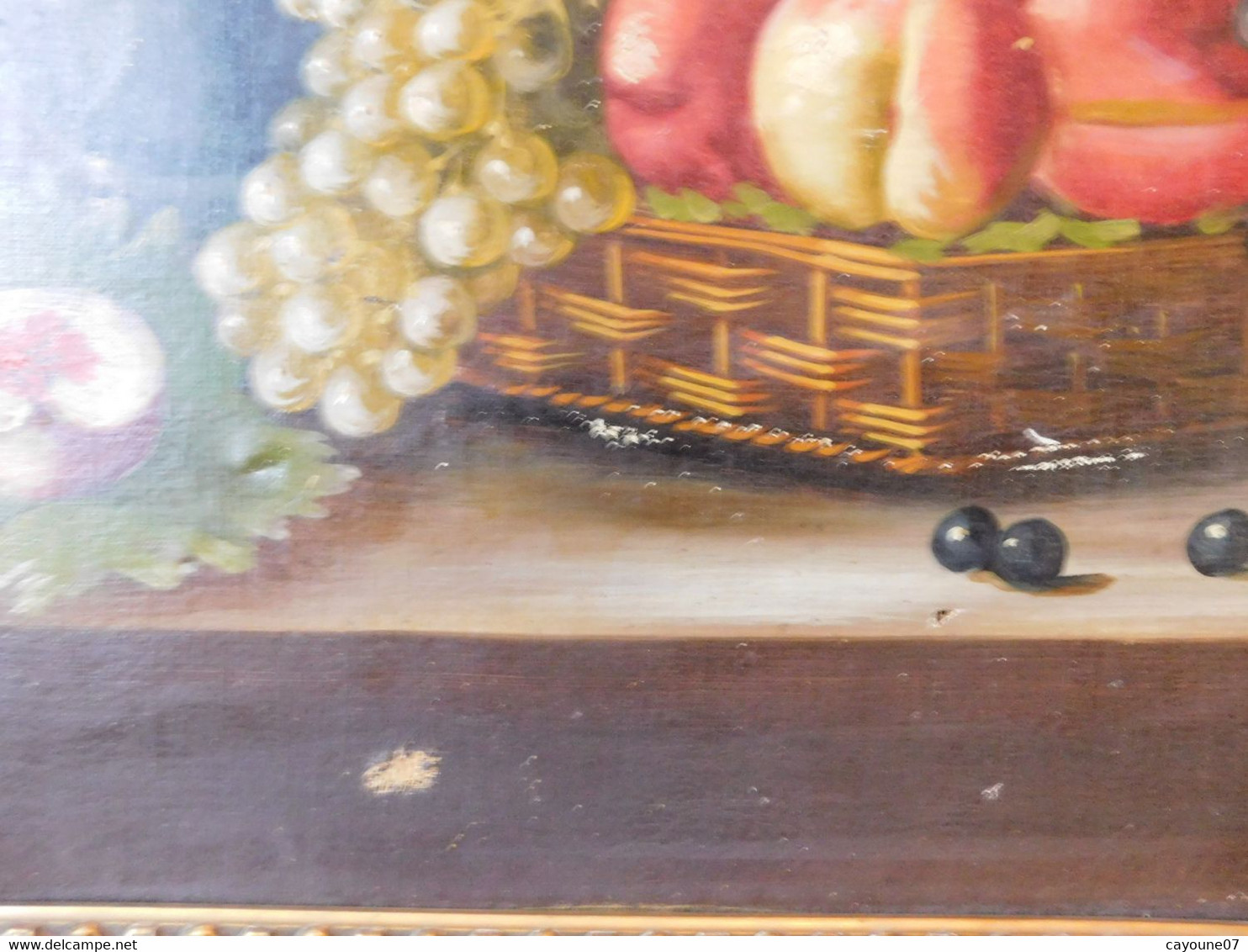 MORTELAZ (XIX-XXème) huile sur toile grand format nature morte aux raisins pêches et bouquet fleuri