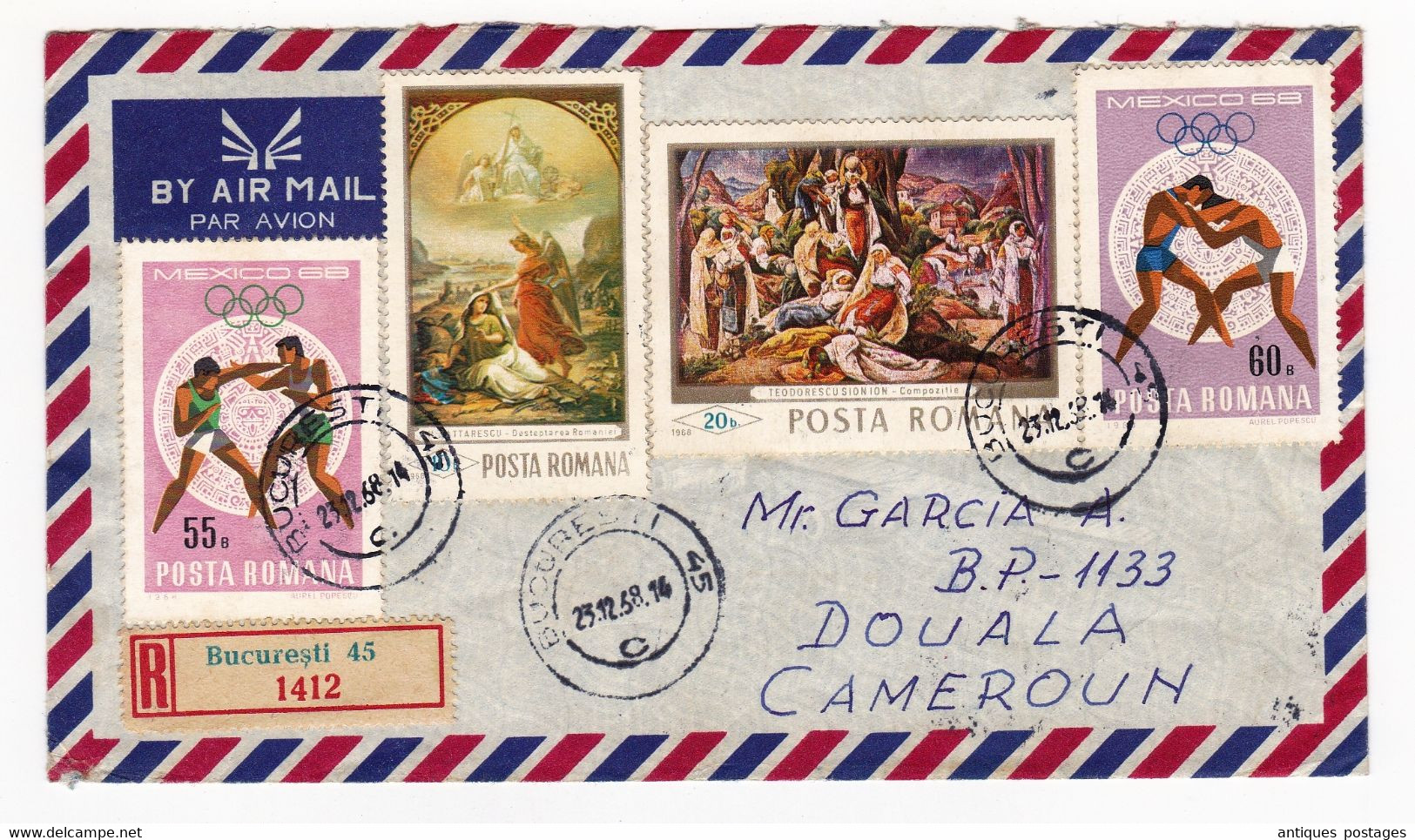 Lettre Bucarest București Roumanie România 1968 Douala Cameroun Afrique - Covers & Documents