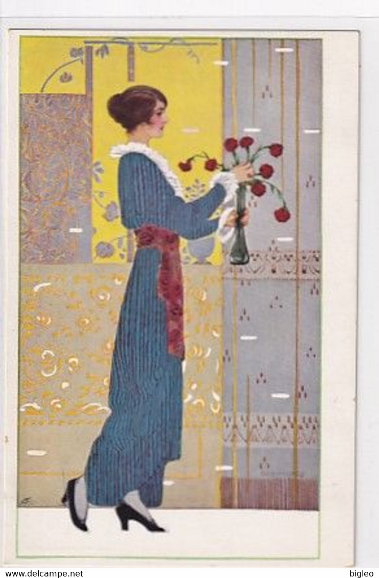 Lady With Flowers  - Signed - Top     (A-332-210505) - Other & Unclassified