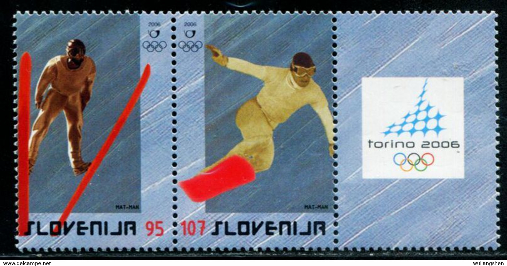 AT5337 Slovenia 2006 Torino Winter Olympics Ski 2V With Ticket MNH - Winter 2006: Torino