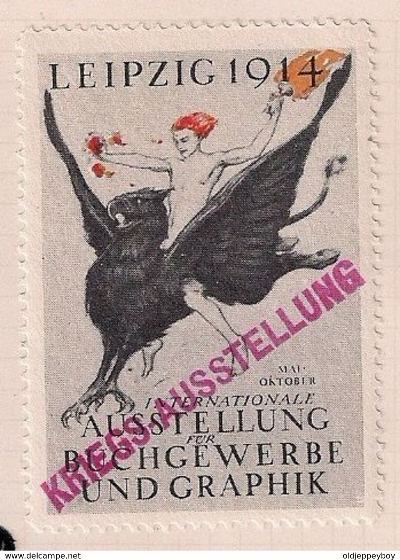 Germany Vintage Poster Stamp Label LEIPZIG 1914 BOOK INDUSTRY EXHIBITION WITH OVERPRINT IN RED RARE - Erinnophilie