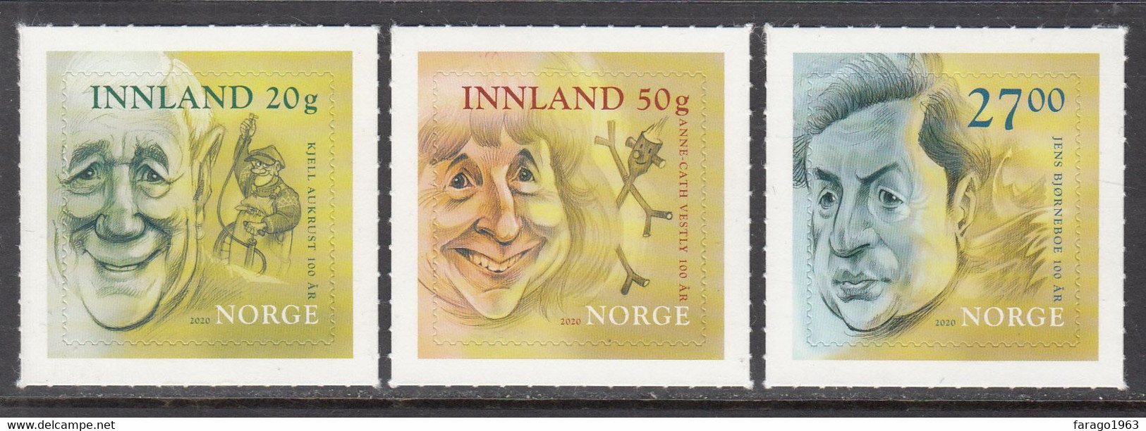 2020 Norway Authors Writers Books Literature Complete Set Of 3 MNH @ BELOW FACE VALUE - Nuovi