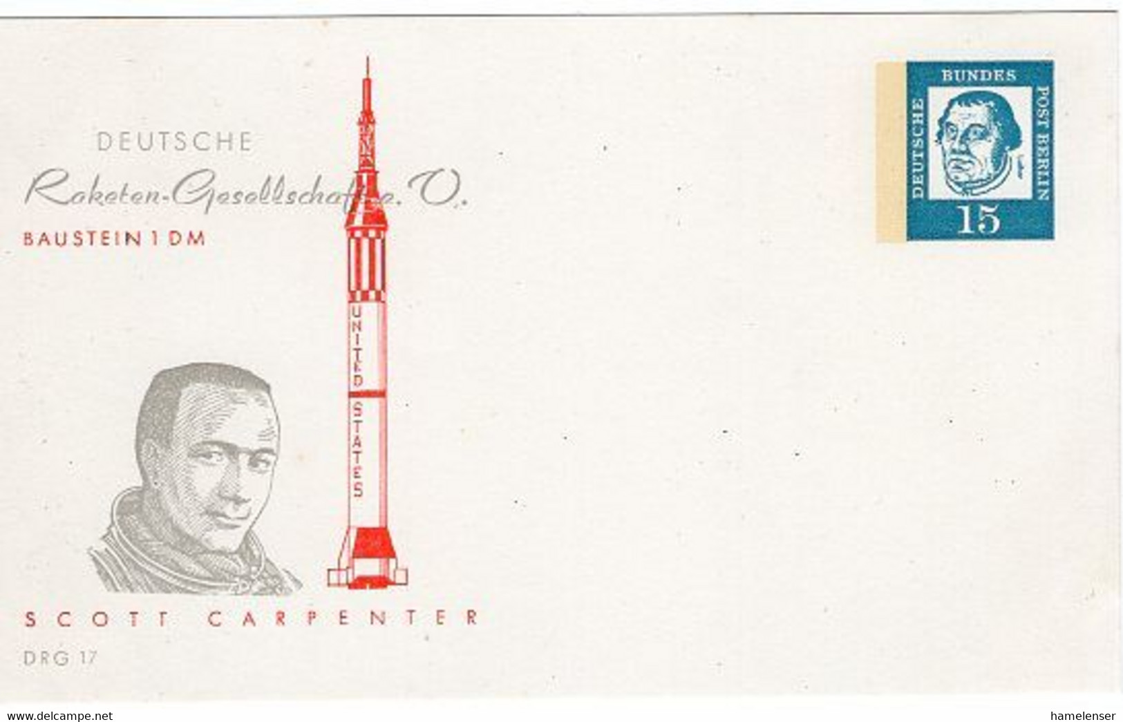 49510 - Berlin - 1963 - 15Pfg. Luther PGA-Kte. Deutsche Raketen-Gesellschaft / Scott Carpenter, Ungebraucht - Europa