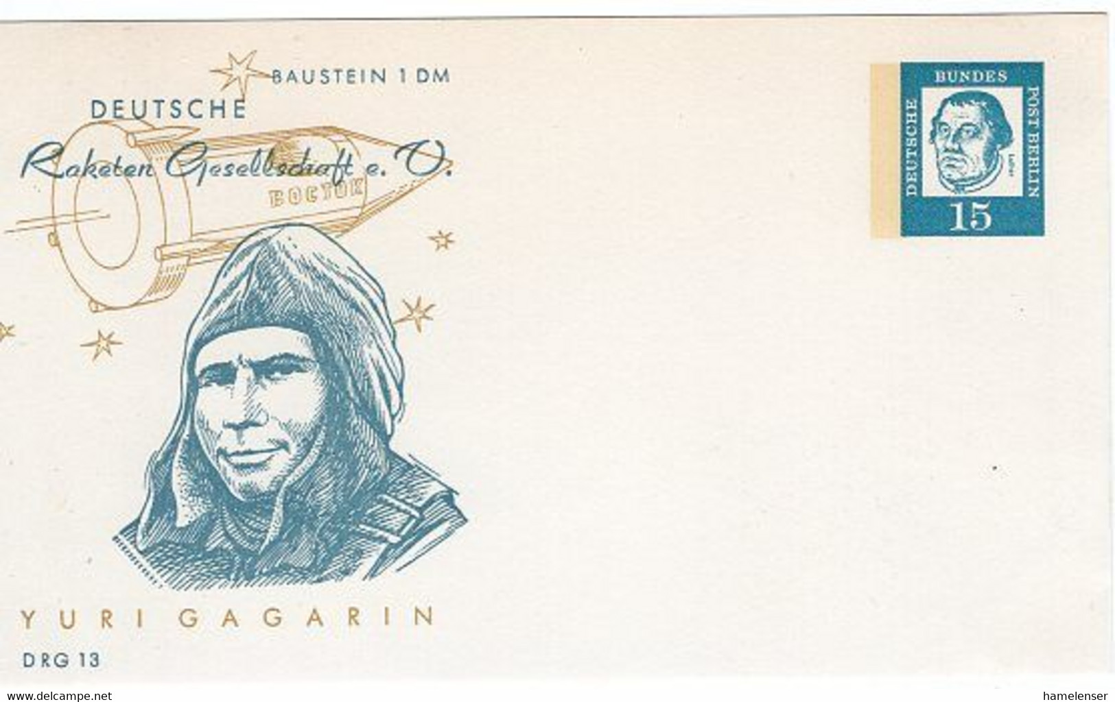 49511 - Berlin - 1963 - 15Pfg. Luther PGA-Kte. Deutsche Raketen-Gesellschaft / Yuri Gagarin, Ungebraucht - Europa