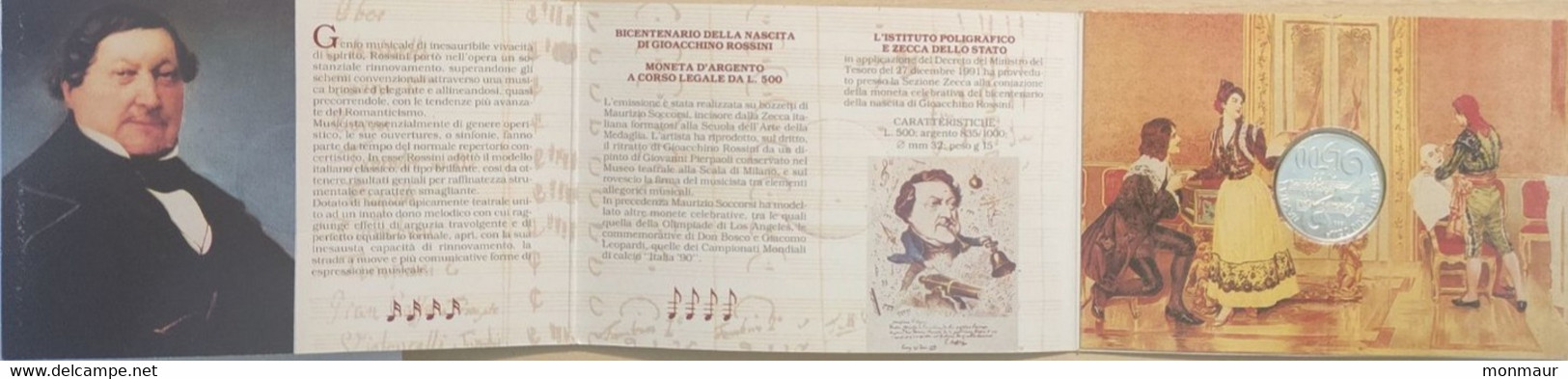 ITALIA 1992 BICENTENARIO DELLA NASCITA DI GIOACCHINO ROSSINI LIRE 500 - Herdenking