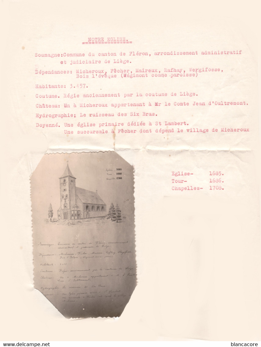 Soumagne église St Lambert  Carte Photo Avec Explications Vers 1920 - Soumagne