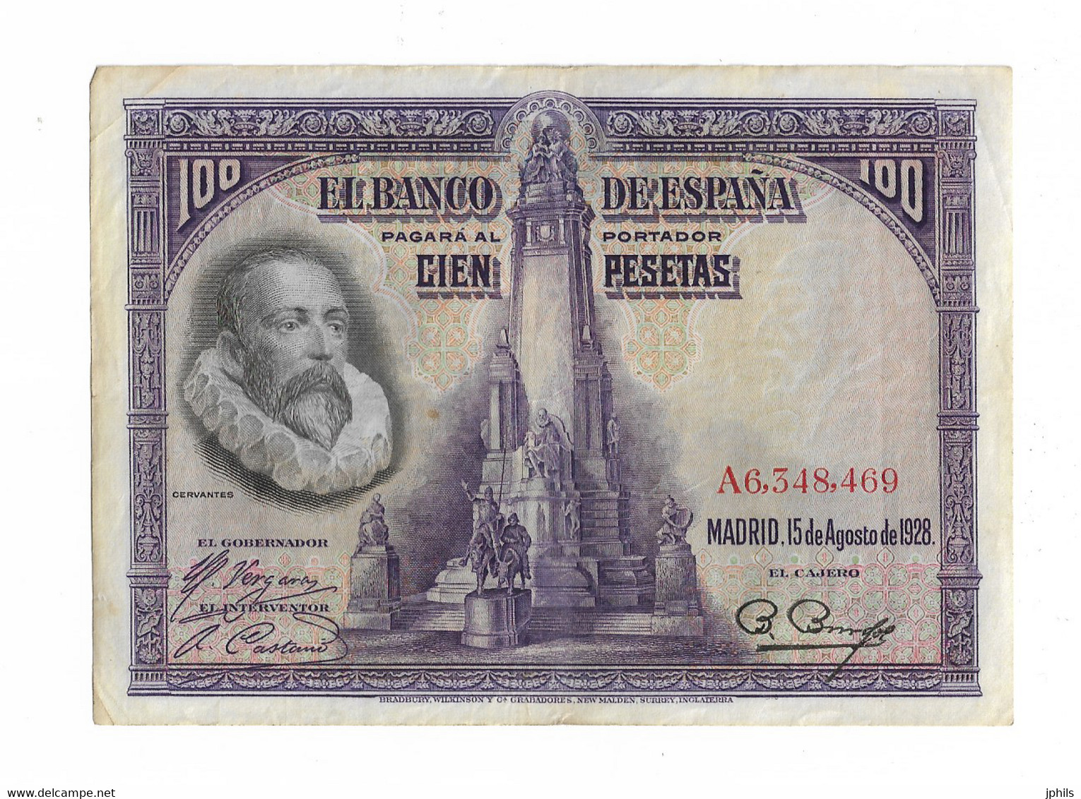 ESPAGNE 100 PESETAS CERVANTES 1928 - 100 Pesetas