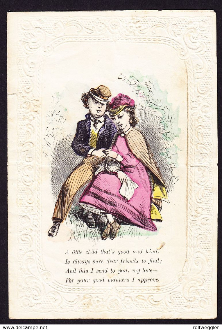 1866 Embossed Lace Valentine. Mit Dazu Gehörigem Gelaufenen Couvert (Briefumschlag). Leicht Eingetrennt Und Etwas - Lettres & Documents
