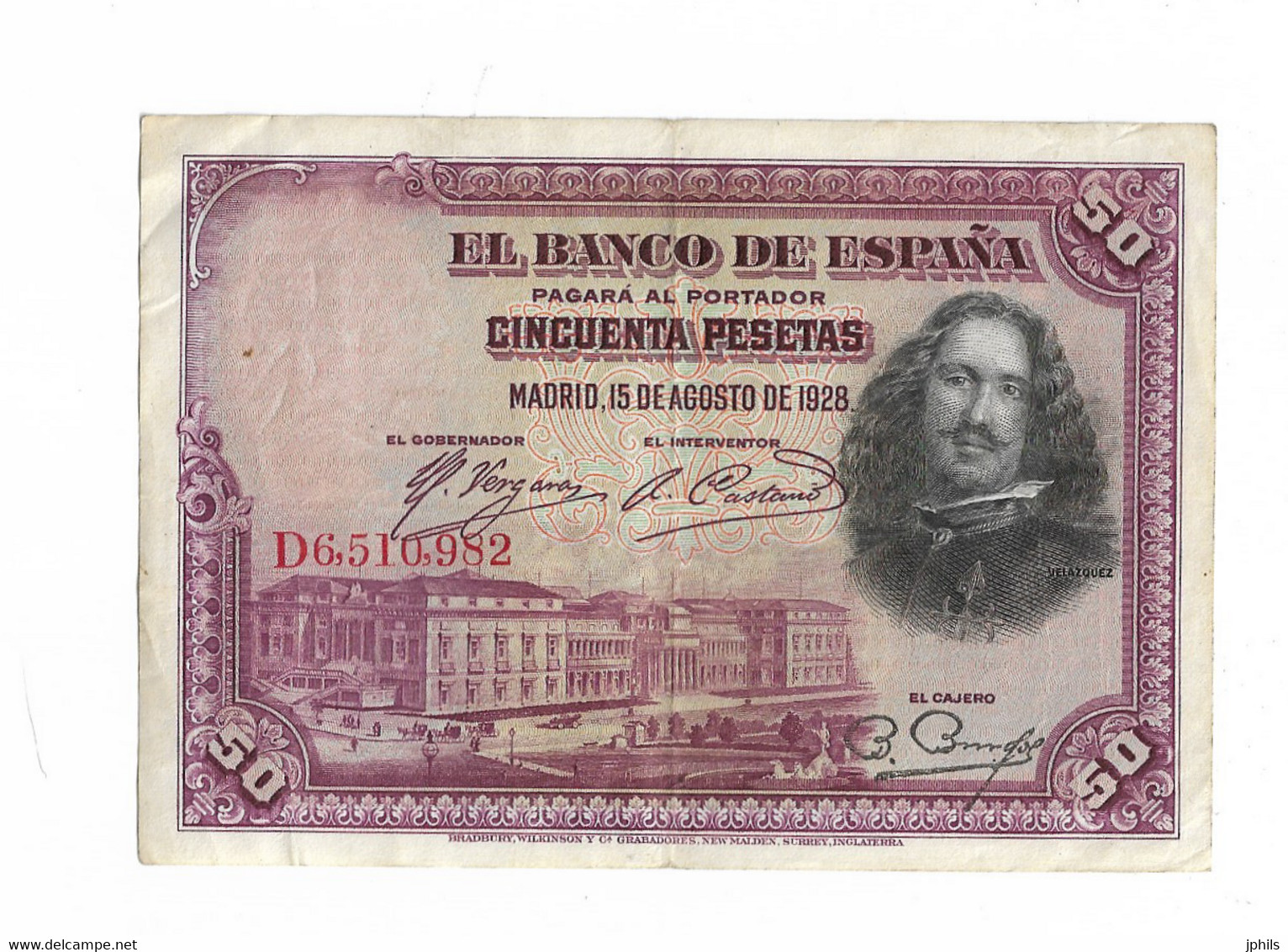 ESPAGNE 50 PESETAS 1928 VELAZQUEZ - 50 Peseten