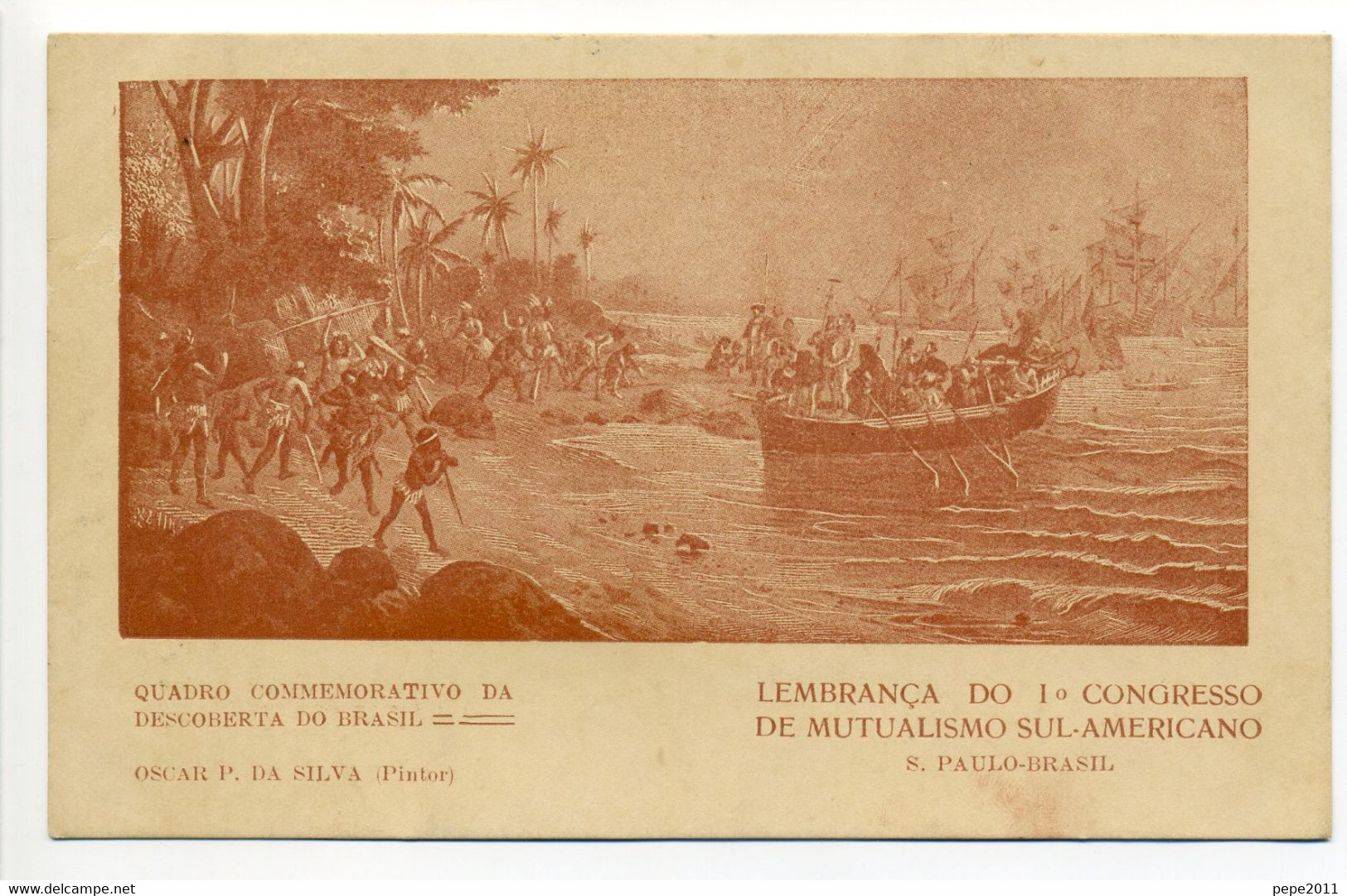 CPA Publicitaire Portugaise Congresso  Mutualismo Sul Americano Quadro Da Descoberta Do Brasil O Da Silva - Advertising